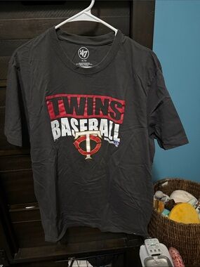 47 Men Black Tee with Red & White Twins Baseball Graphic